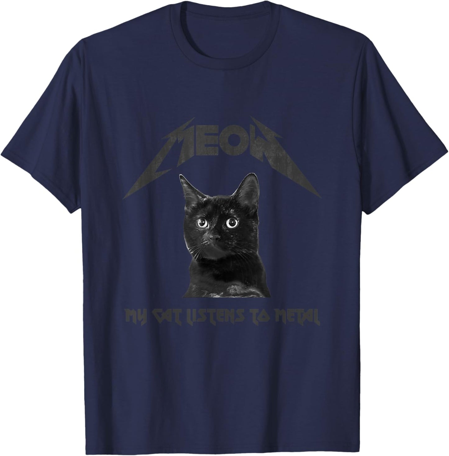 Heavy Metal Cat: My Cat Listens to Metal - Black Cat T-Shirt - T-Shirt | Navy
