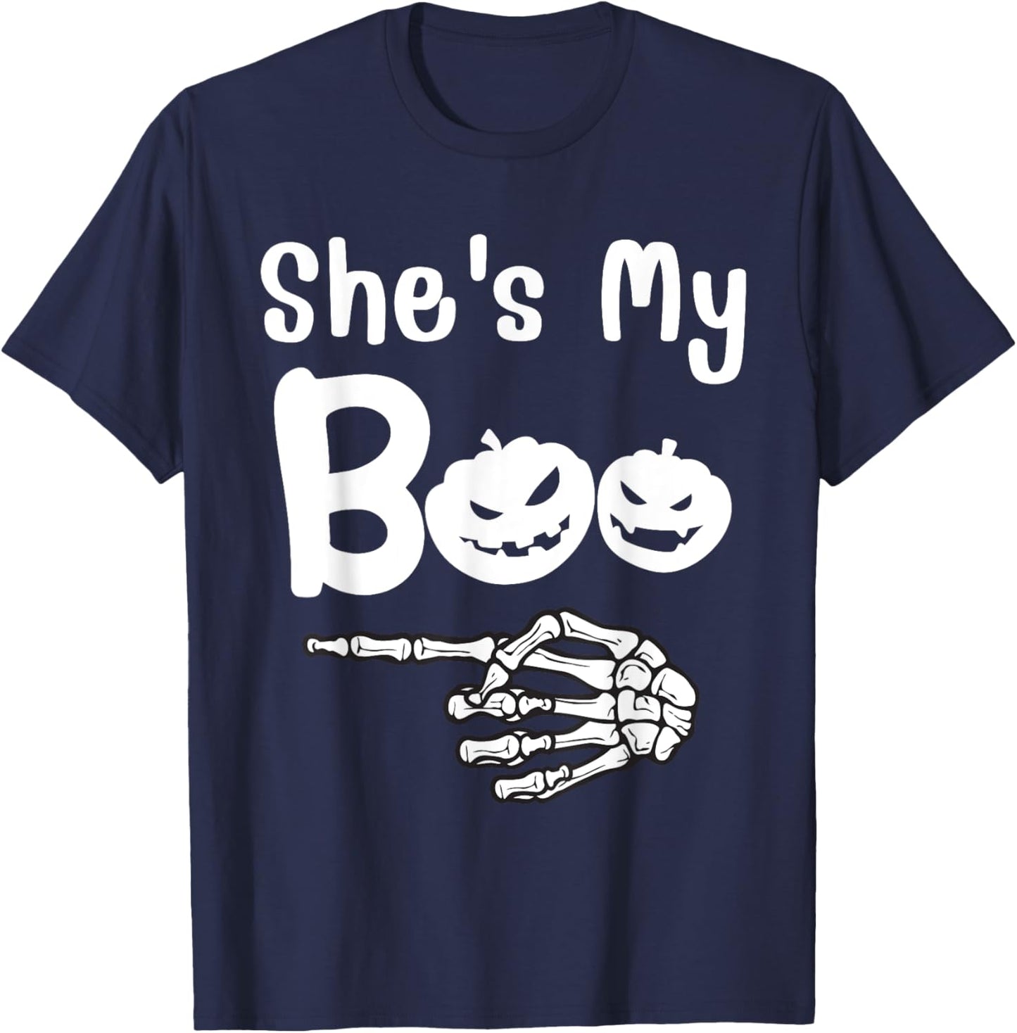 She's My Boo Pumpkin Skull Matching Halloween Pajama Couples T-Shirt - T-Shirt | Navy