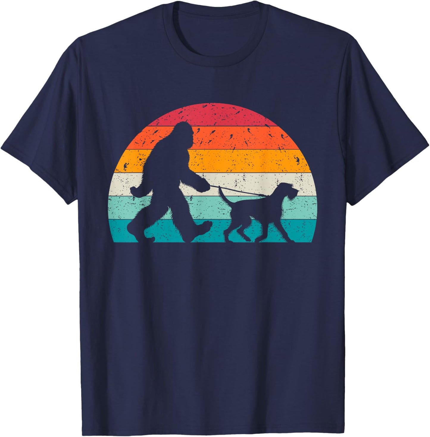 Bigfoot Walking a Dog Funny German Wirehaired Pointer Lovers T-Shirt - T-Shirt | Navy