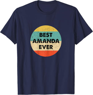 Amanda Name Shirts & Gifts Amanda Name Women's Black XS Classic Fit Short Sleeve Round Neck Personalized Letter Print T-Shirt - T-Shirt | Navy