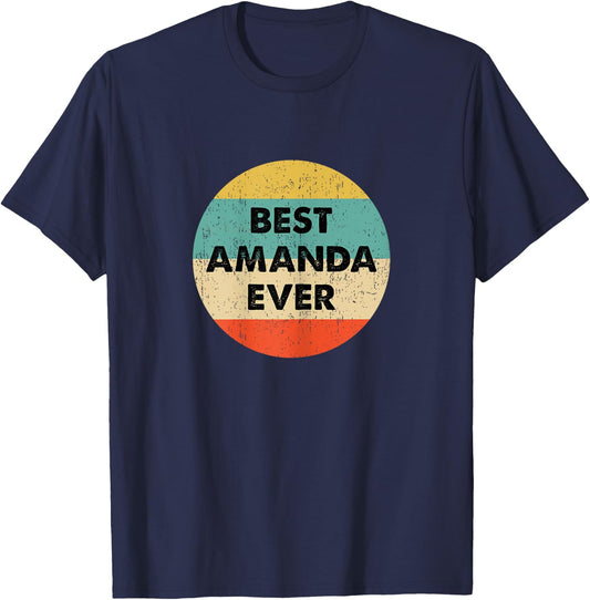 Amanda Name Shirts & Gifts Amanda Name Women's Black XS Classic Fit Short Sleeve Round Neck Personalized Letter Print T-Shirt - T-Shirt | Navy