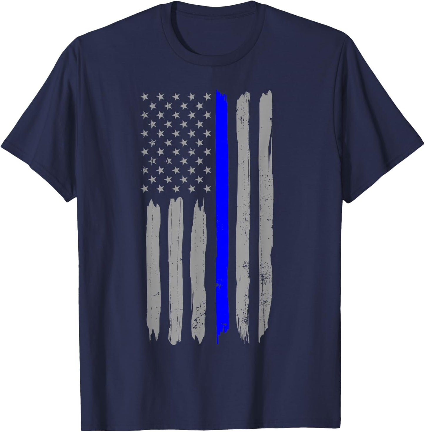 Vintage Thin Blue Line Shirt Police Support USA Flag T-Shirt - T-Shirt | Navy