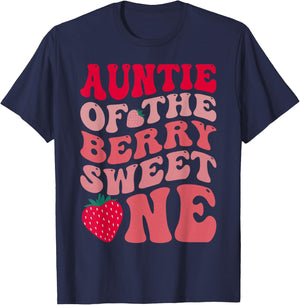 Auntie Of The Berry Sweet One Strawberry First Birthday T-Shirt - T-Shirt | Navy