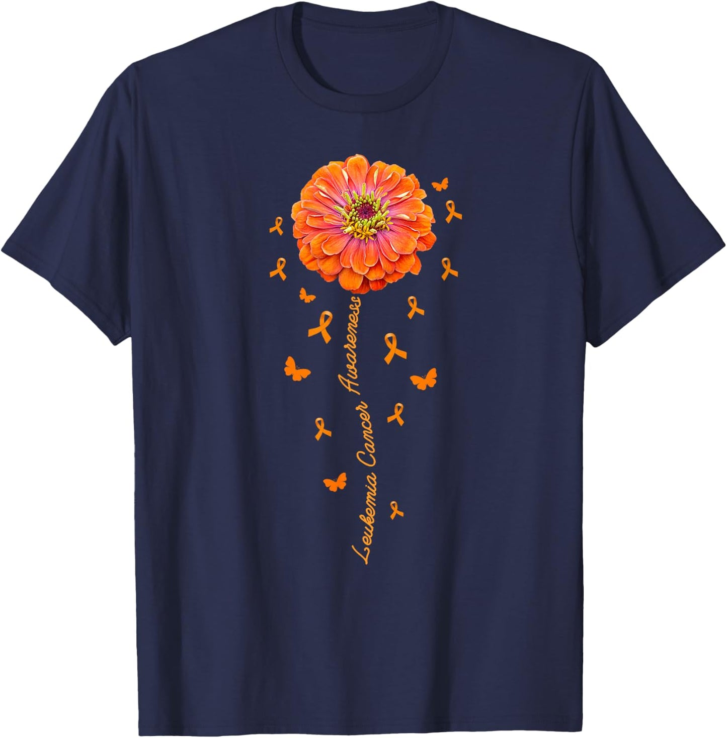 Orange Ribbon Flower Leukemia Awareness Blood Cancer - Women T-Shirt - T-Shirt | Navy