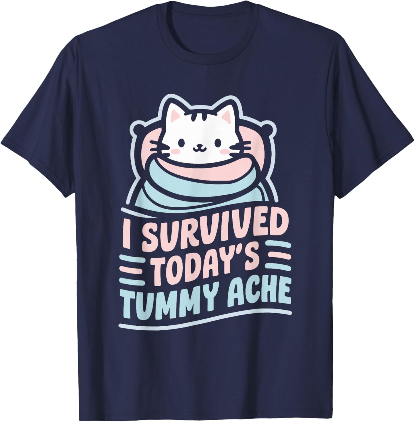 Bellyache Gastric Distress Indigestion I Survived Today's Tummy Ache -Adults Black Short Sleeve T-Shirt - T-Shirt | Navy