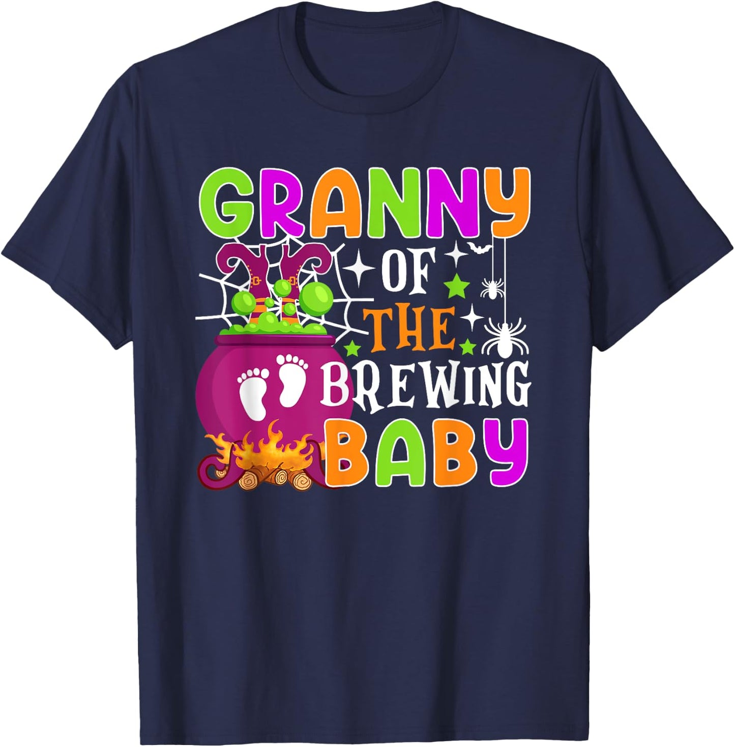 Granny of Brewing Baby Halloween Theme Baby Shower Spooky T-Shirt - T-Shirt | Navy
