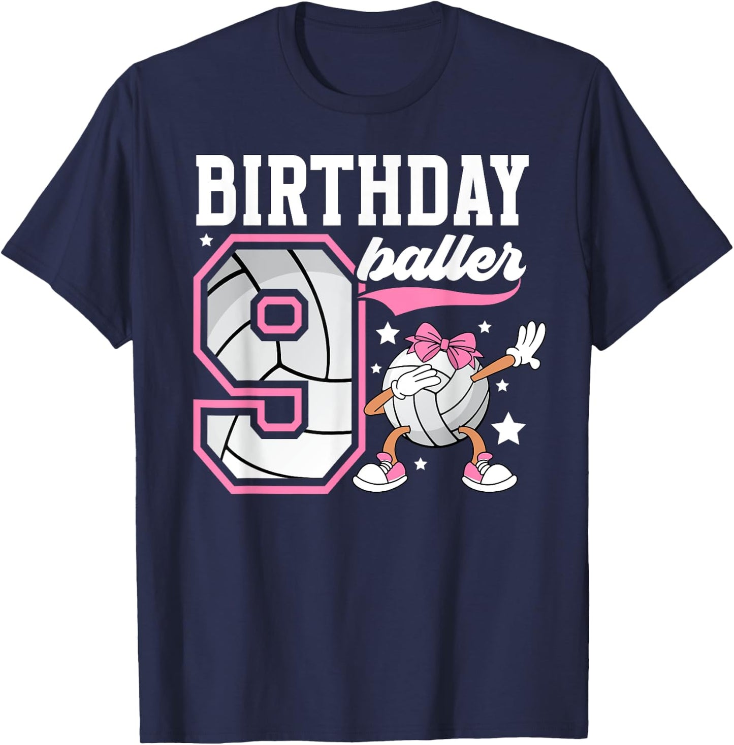 9th Birthday Volleyball Girl Nine Year Old Volleyball Player T-Shirt - T-Shirt | Navy