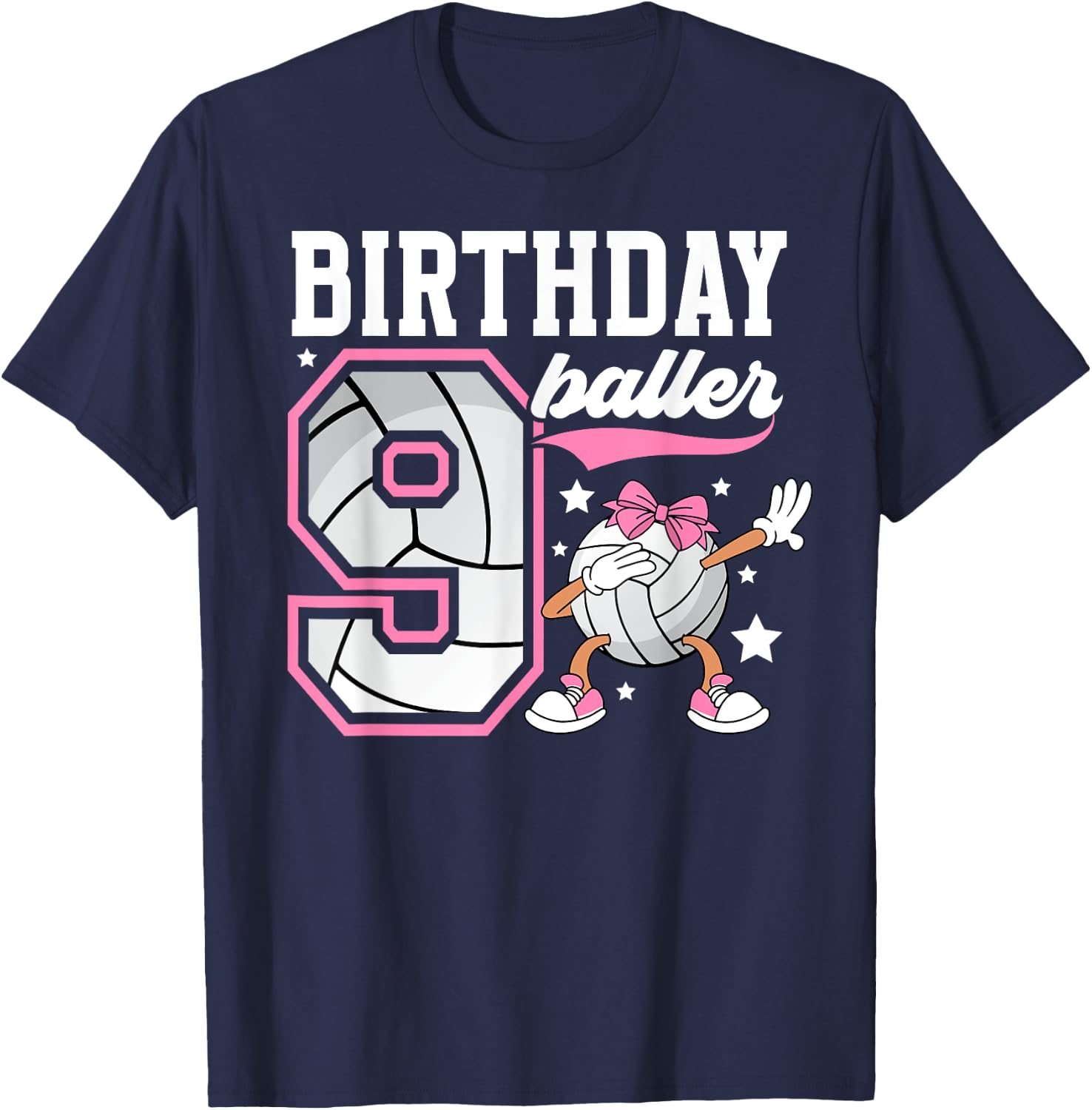 9th Birthday Volleyball Girl Nine Year Old Volleyball Player T-Shirt - T-Shirt | Navy