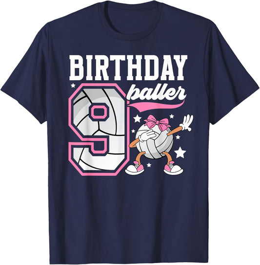 9th Birthday Volleyball Girl Nine Year Old Volleyball Player T-Shirt - T-Shirt | Navy