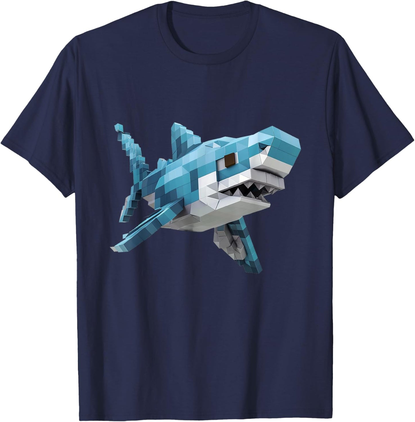 Shark gamer: A pixelated shark adventure T-Shirt - T-Shirt | Navy