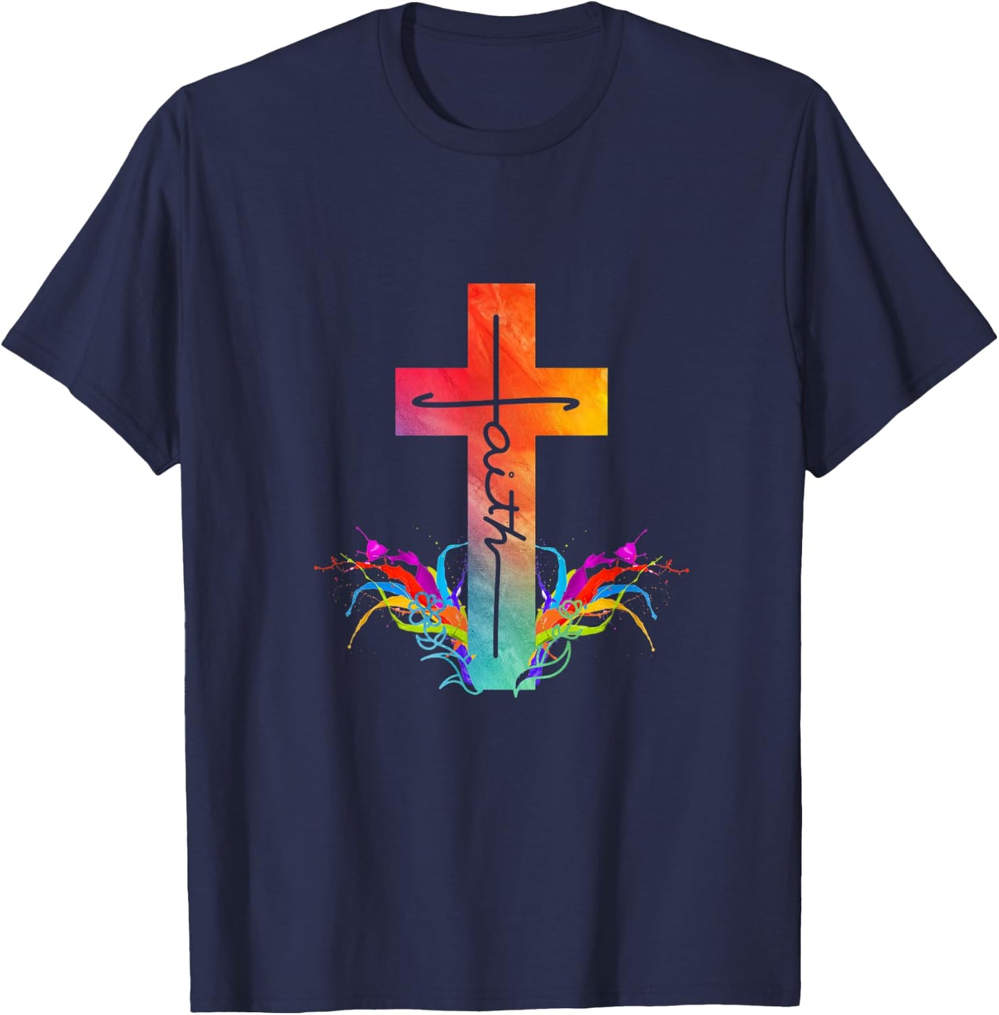 Vintage Distressed Art Cross Christian Faith Gifts T-Shirt - T-Shirt | Navy