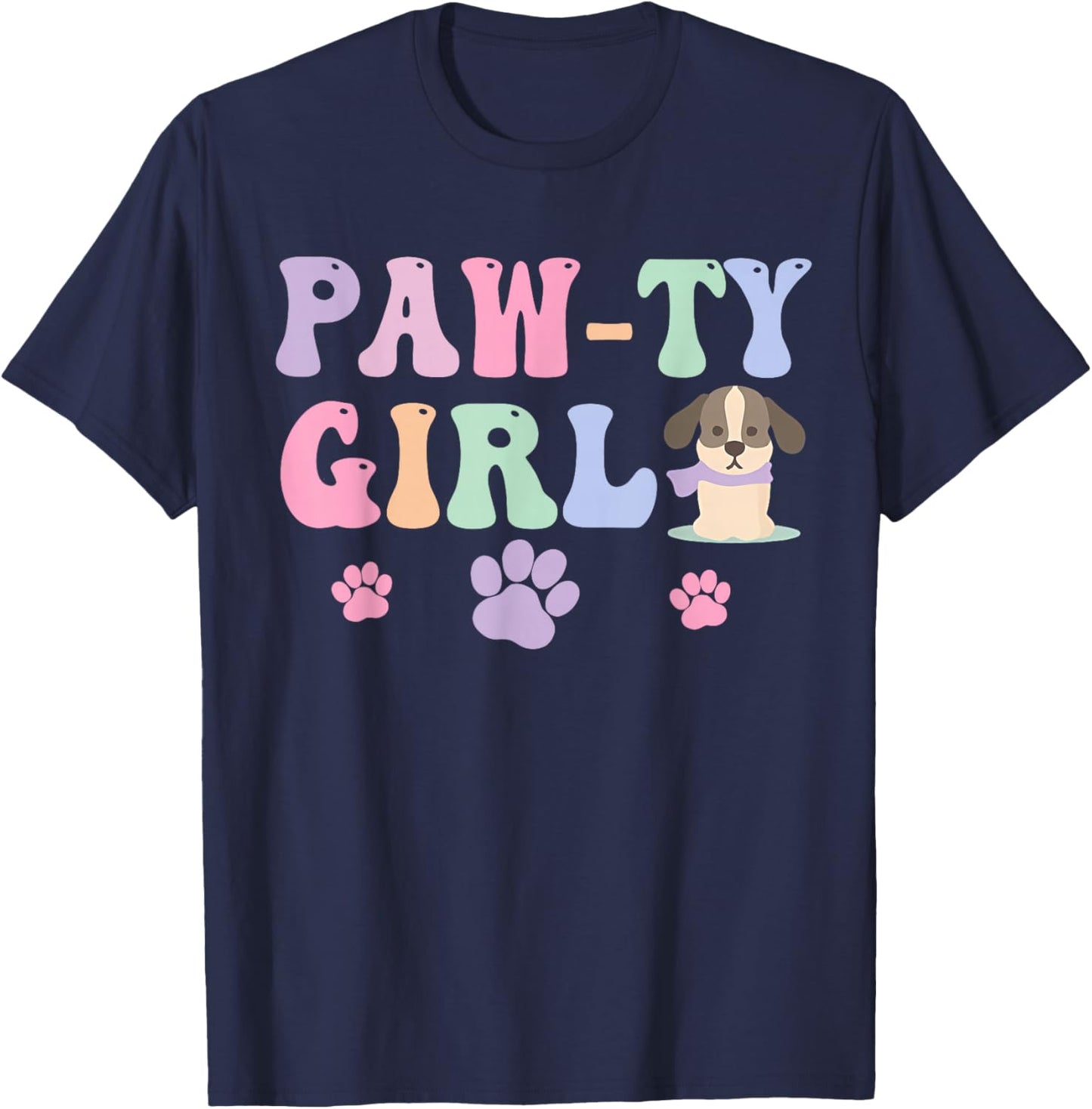 Let's Pawty Girl Birthday Puppy Dog Party Girl Kids Birthday T-Shirt - T-Shirt | Navy