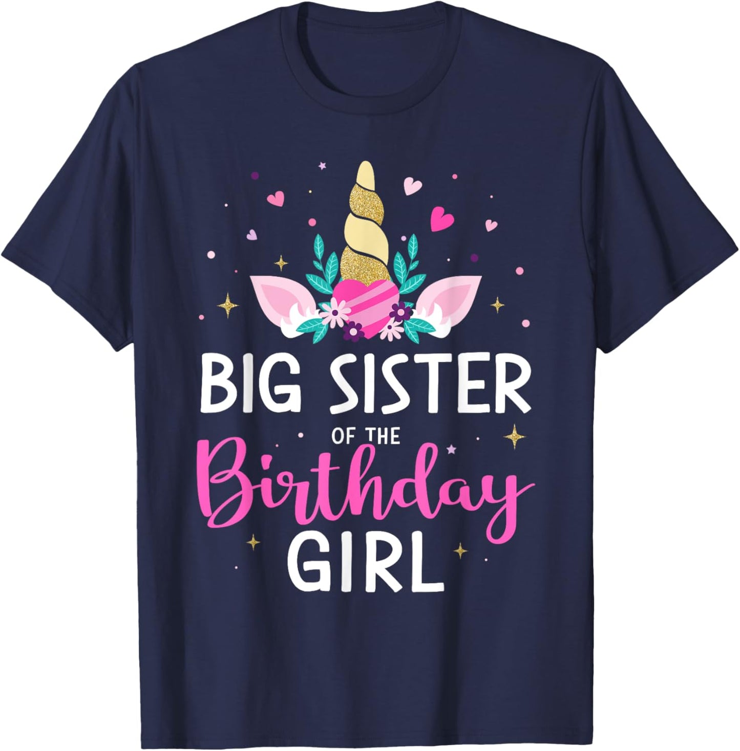 Big sister of birthday girl matching family unicorn party T-Shirt - T-Shirt | Navy