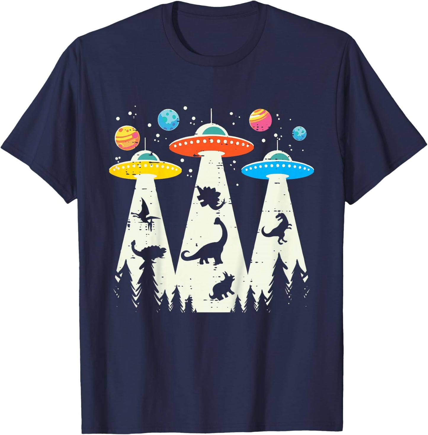 Kids Alien Abduction Dinosaur Funny UFO Space Toddler Boys Kids T-Shirt - T-Shirt | Navy