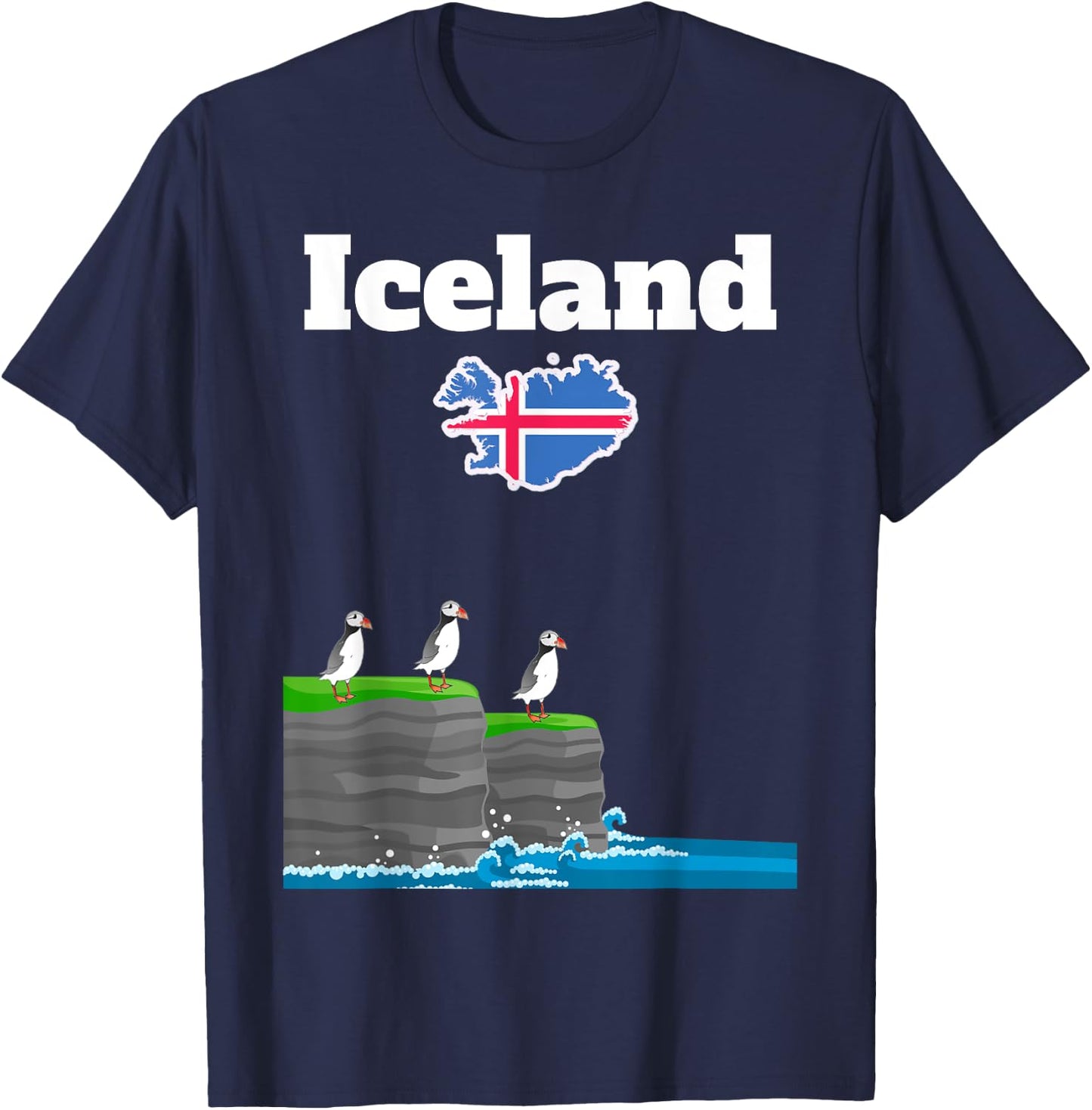 Iceland trip souvenir Puffin Colony Sea Cliffs Iceland map T-Shirt - T-Shirt | Navy