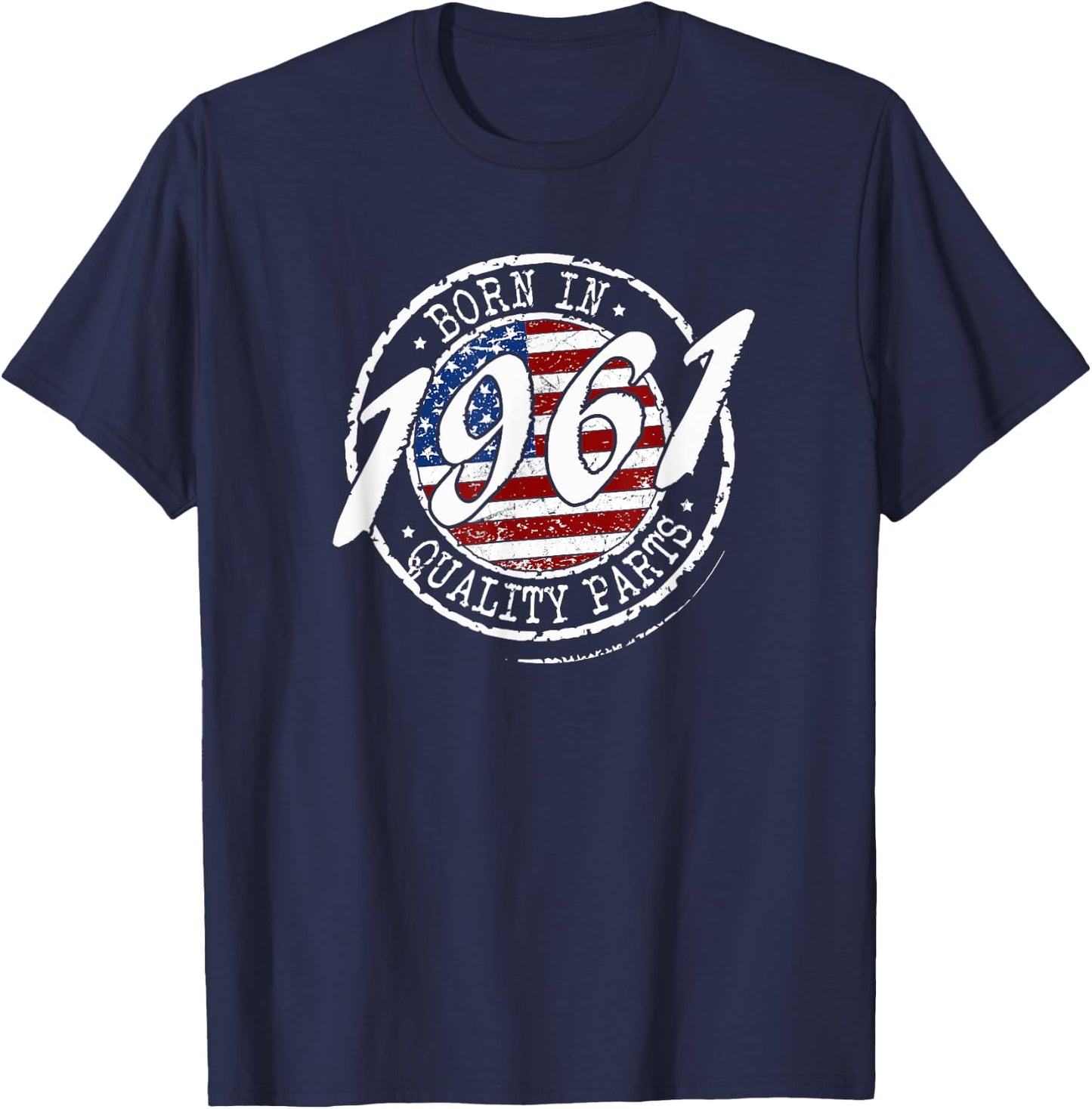 Born In 1961 Birthday, Vintage Flag Born In 1961 Birthday T-Shirt - T-Shirt | Navy