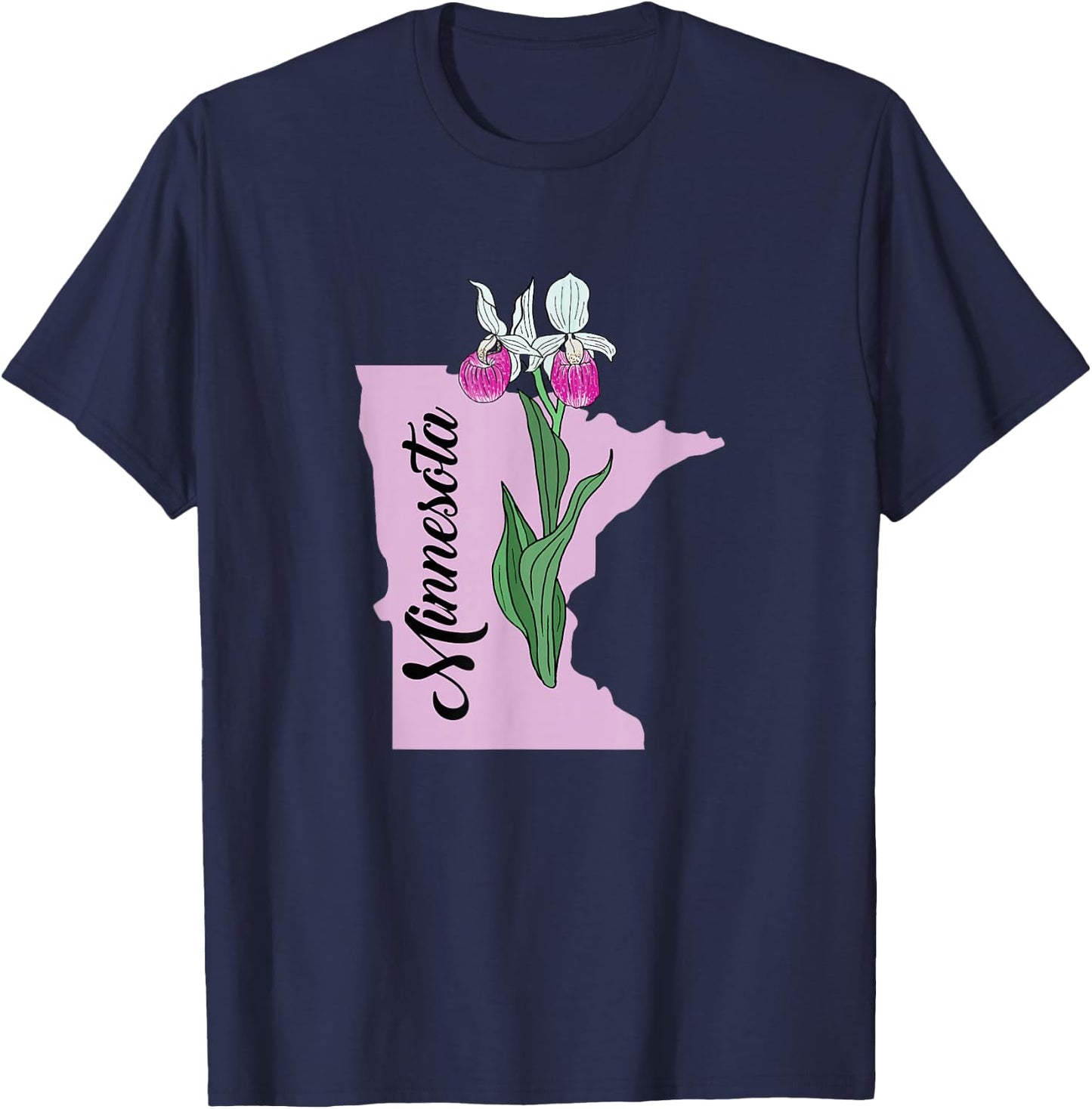 Minnesota Flower Pink Lady's Slipper T-Shirt - T-Shirt | Navy