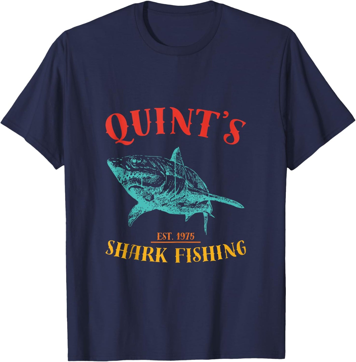 Quint’s Shark est. 1975 Fishing Funny Retro Fishing T-Shirt - T-Shirt | Navy
