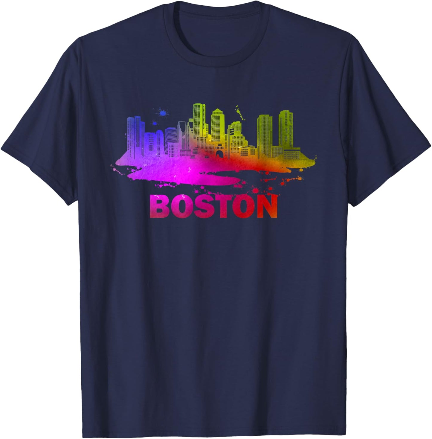 Colorful Boston Cityscape - Boston Massachusetts Skyline T-Shirt - T-Shirt | Navy