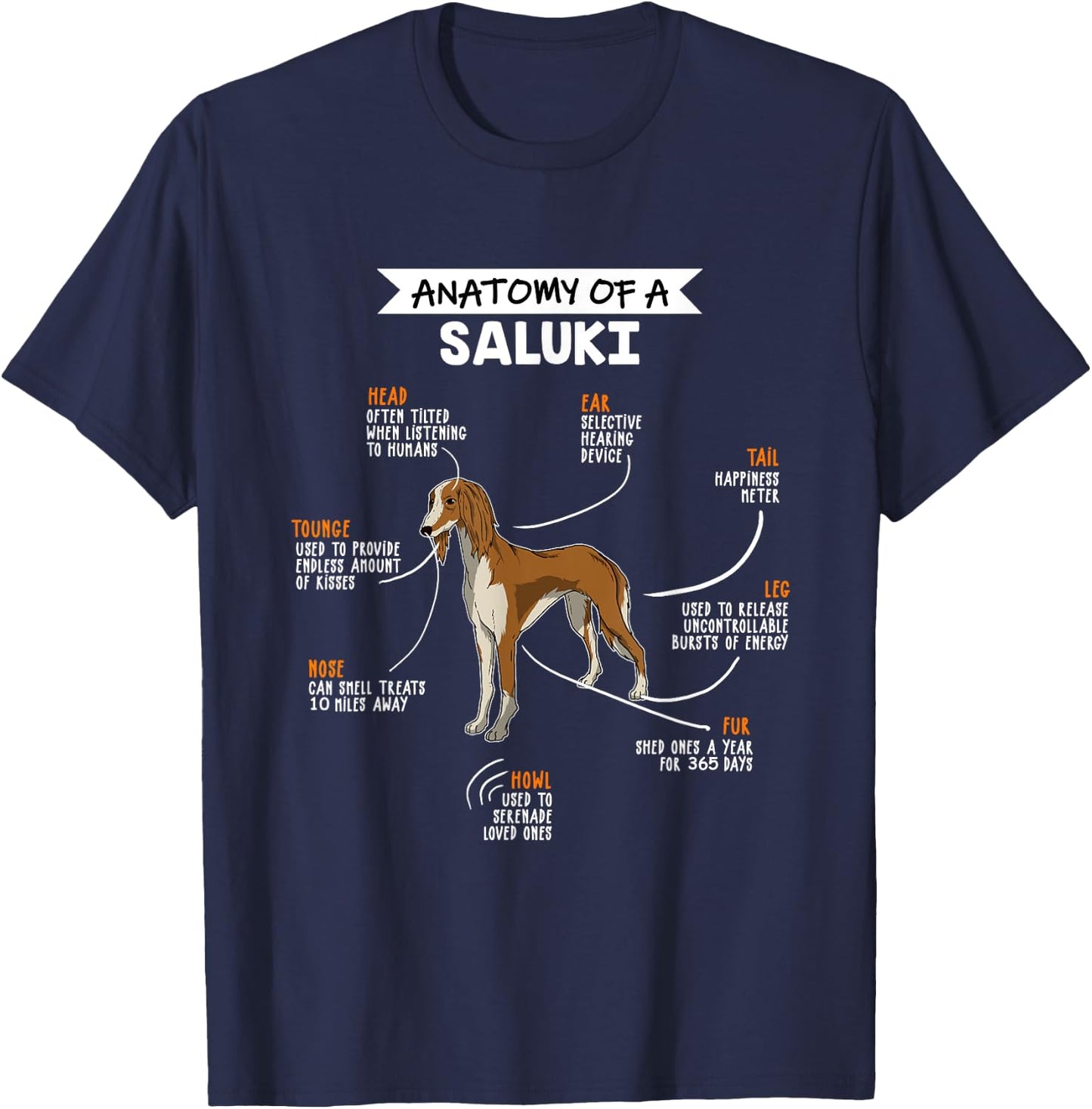Anatomy Of A Saluki Dog Funny Dog Lover Gift T-Shirt - T-Shirt | Navy