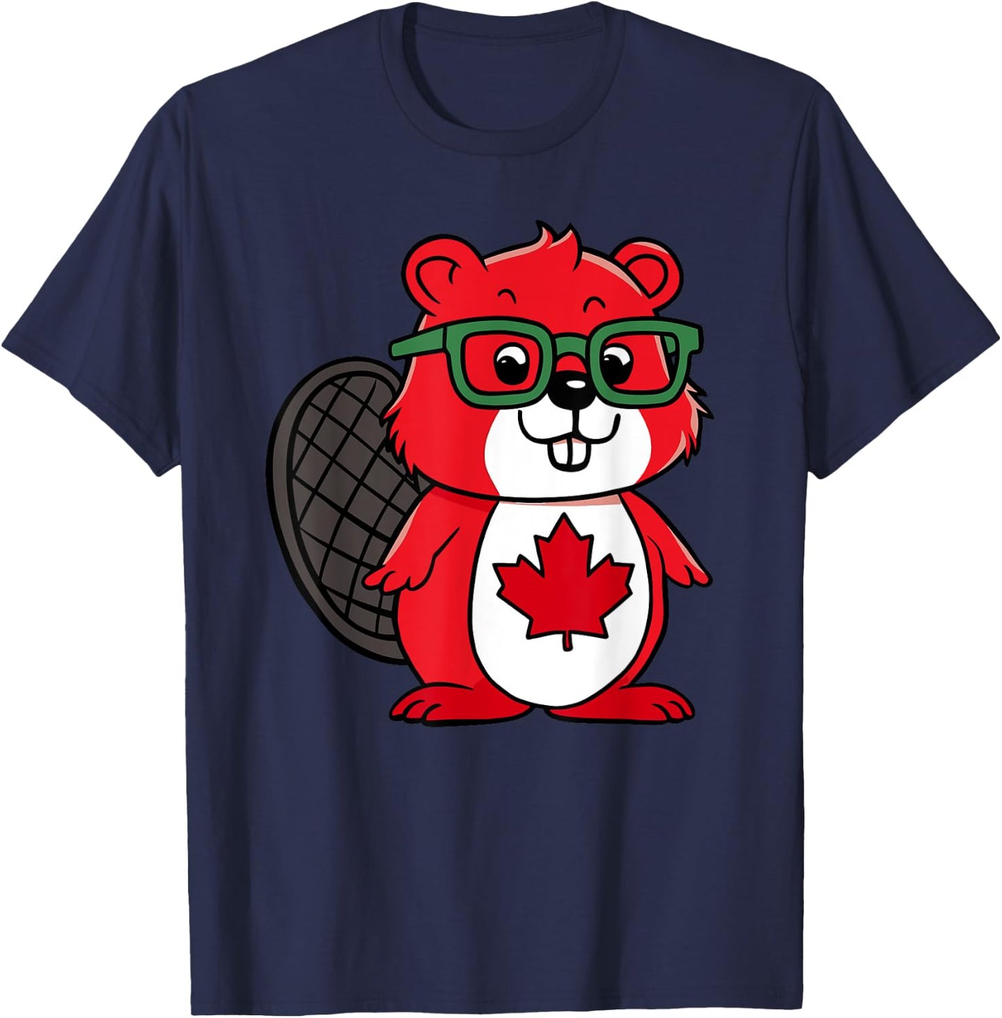 Funny Red Beaver Kids Toddler Canada Flag T-Shirt - T-Shirt | Navy