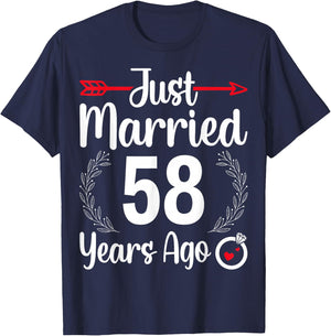 Just Married 58 Years Ago - Husband Wife 58th Anniversary T-Shirt - T-Shirt | Navy