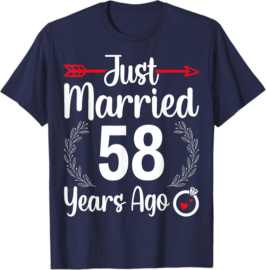 Just Married 58 Years Ago - Husband Wife 58th Anniversary T-Shirt - T-Shirt | Navy