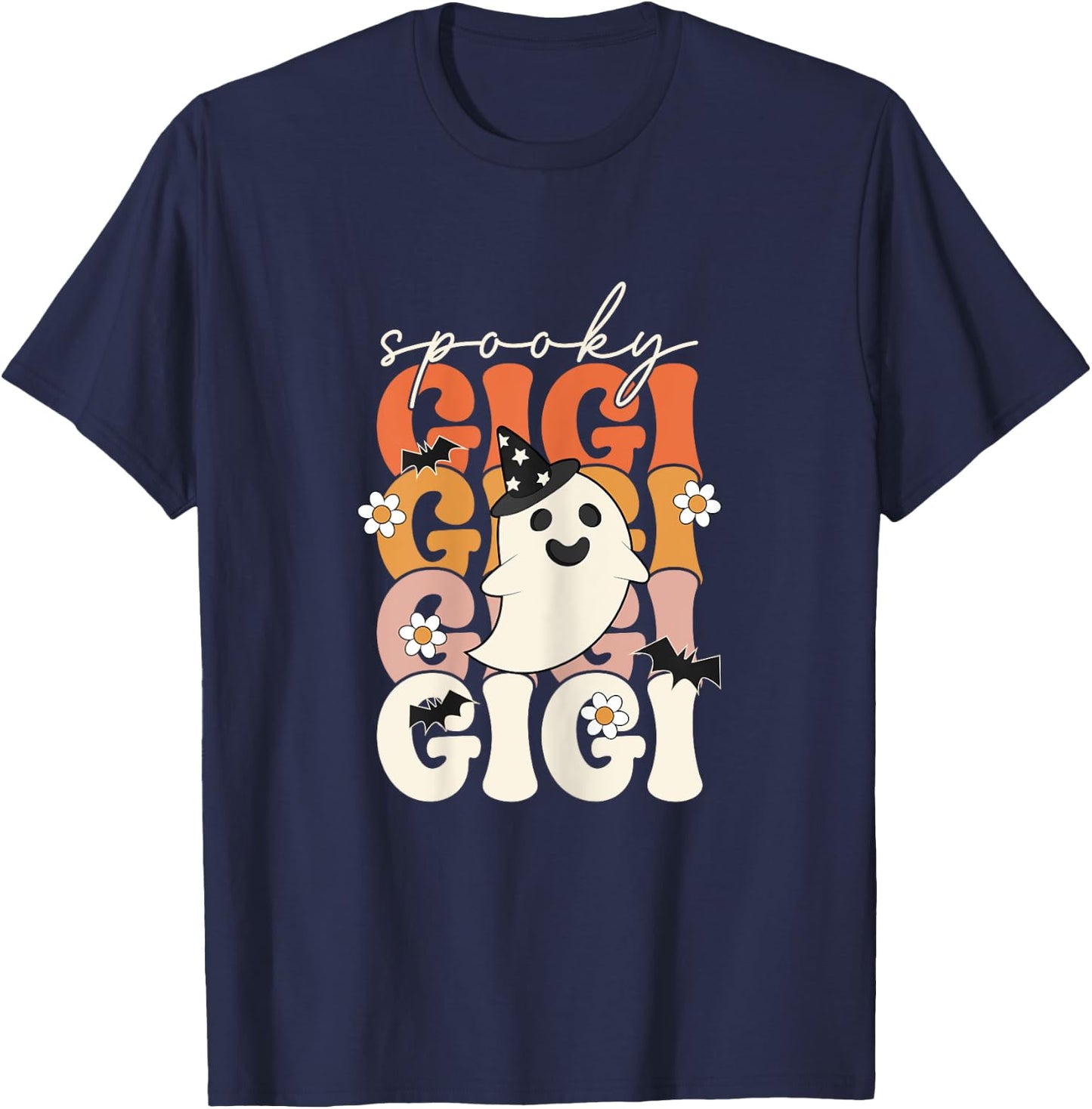 Spooky Gigi Funny Mom Halloween Ghost Witch Bat T-Shirt - T-Shirt | Navy