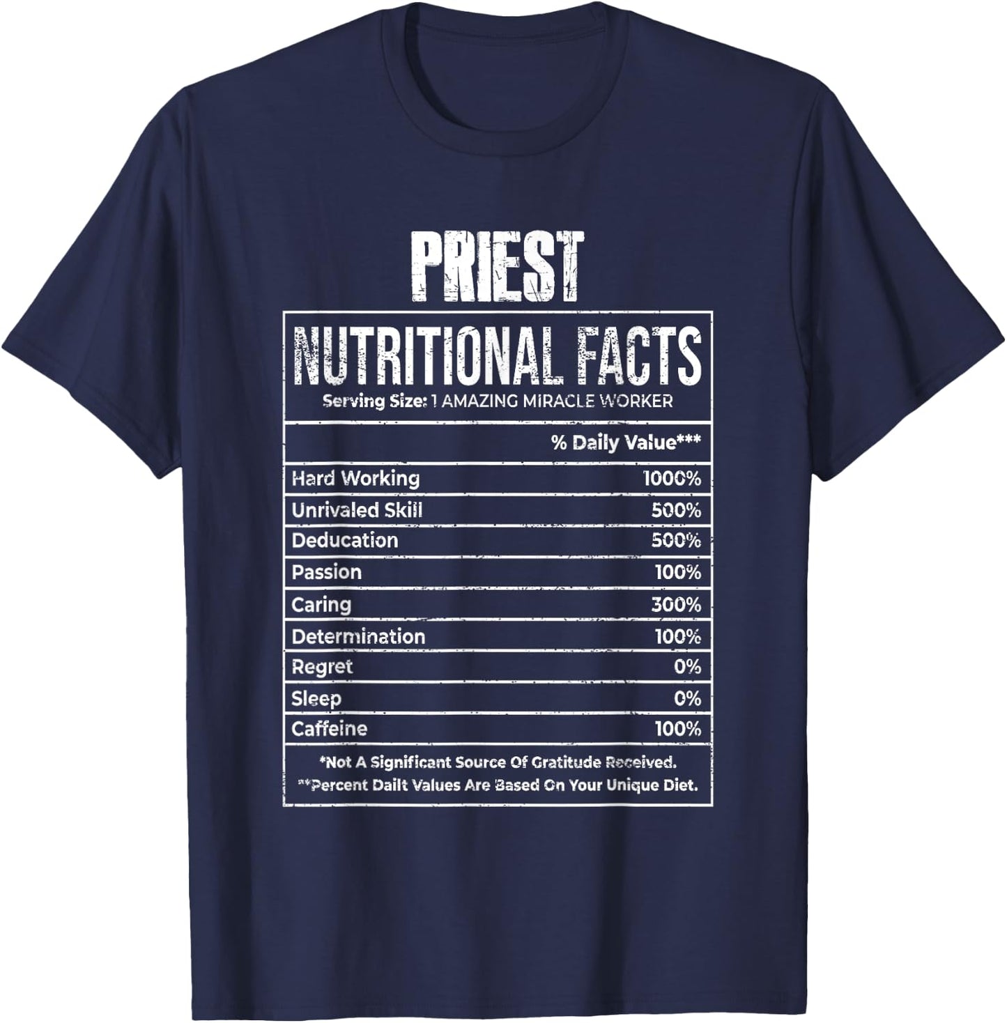 Nutritional Facts Priest Job Tittle T-Shirt - T-Shirt | Navy