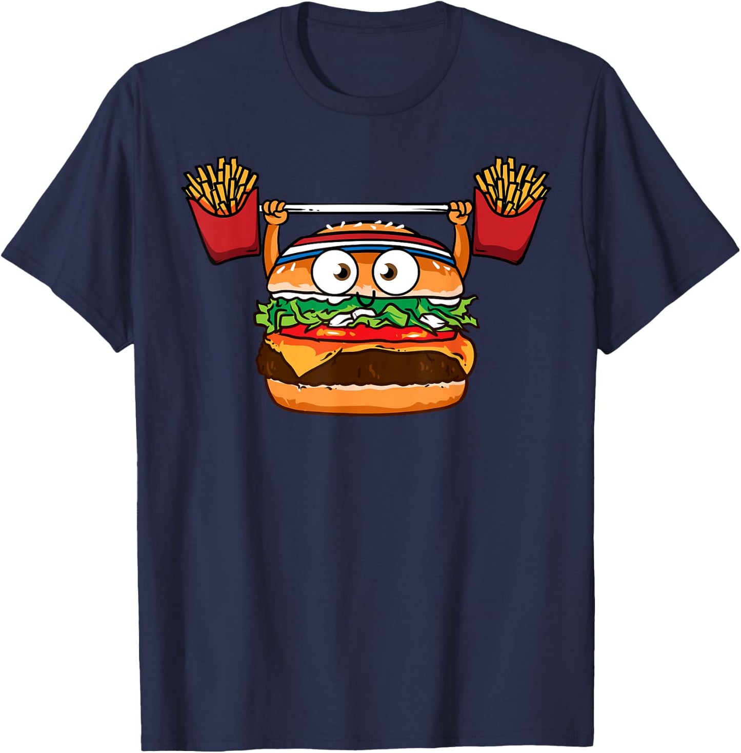 Funny Burger Weightlifting Fries Hamburger Cheeseburger Joke T-Shirt - T-Shirt | Navy