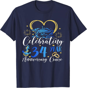 Celebrating 34 Years Anniversary Cruise 34th Anniversary T-Shirt - T-Shirt | Navy