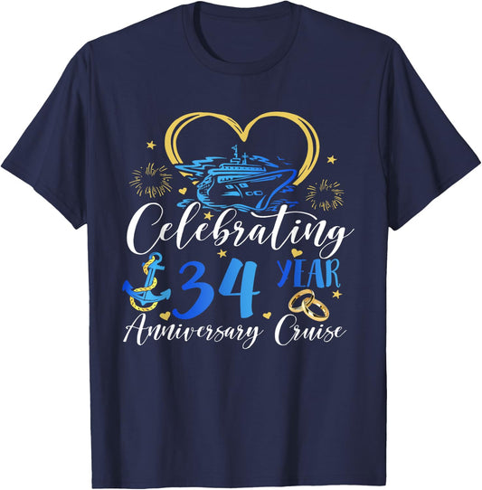 Celebrating 34 Years Anniversary Cruise 34th Anniversary T-Shirt - T-Shirt | Navy