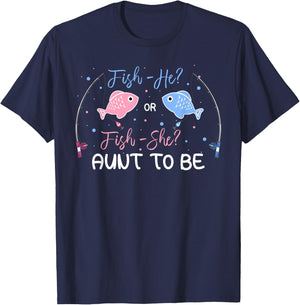 Fish-He Or Fish-She Aunt To Be Gender Reveal Baby Shower T-Shirt - T-Shirt | Navy