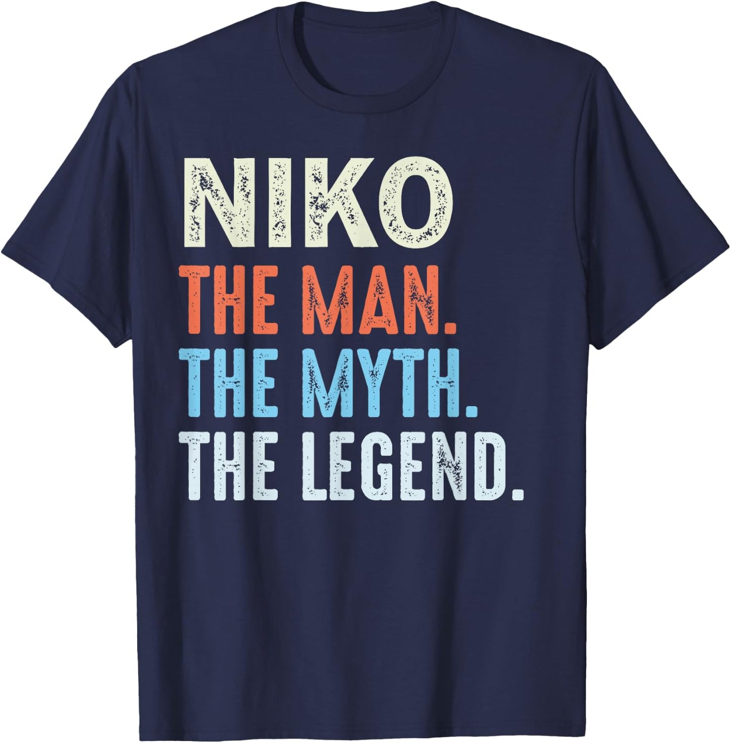 LUXETHREADS Men's Niko The Legend Name Personalized Cute Idea Men Vintage Niko , Small, Black T-Shirt - T-Shirt | Navy