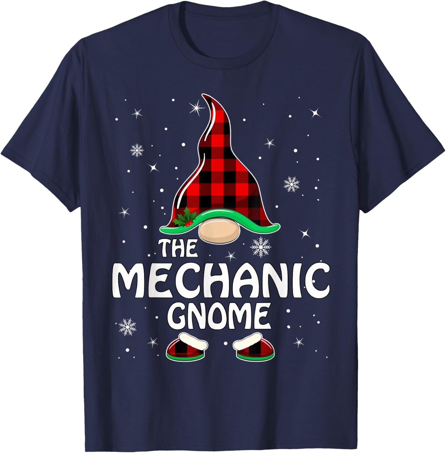Mechanic Gnome Buffalo Plaid Matching Family Christmas T-Shirt - T-Shirt | Navy