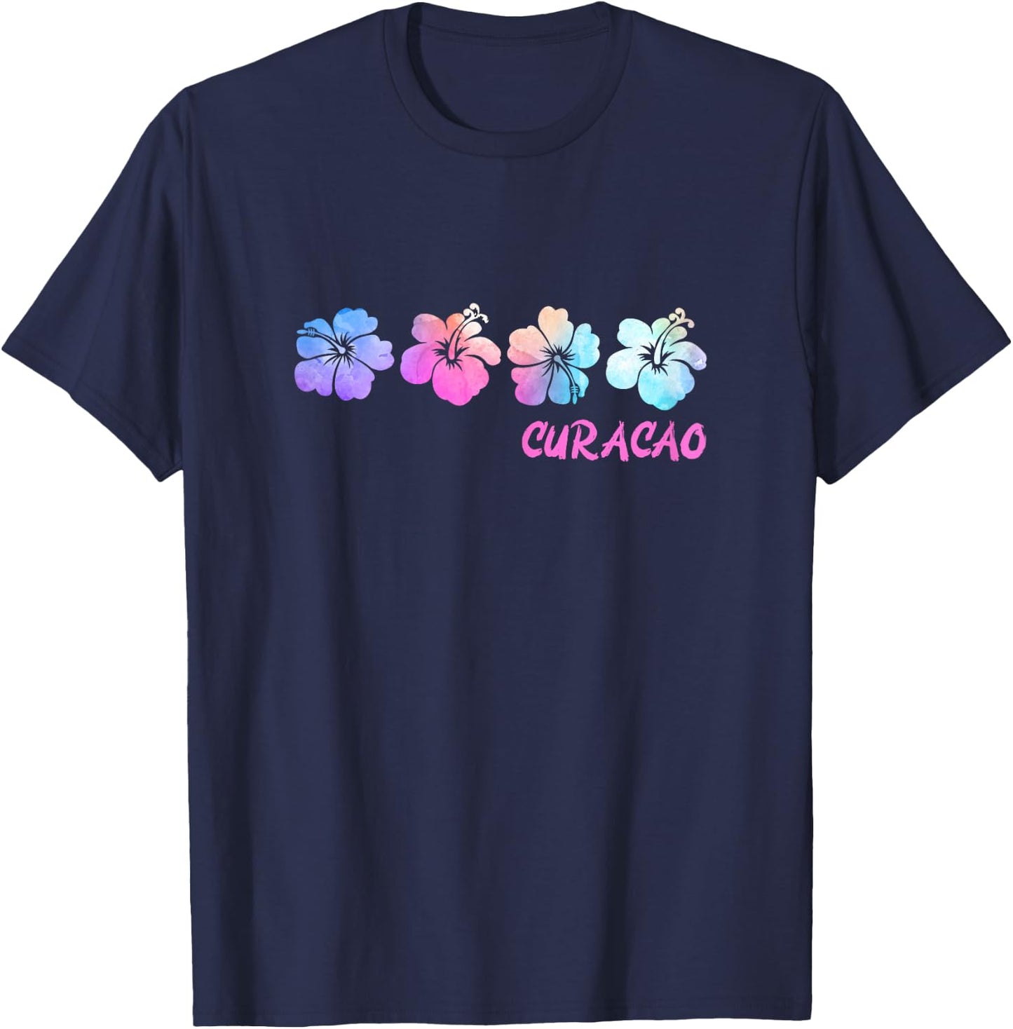 Curacao Beach Vacation Hibiscus Tropical Flowers T-Shirt - T-Shirt | Navy