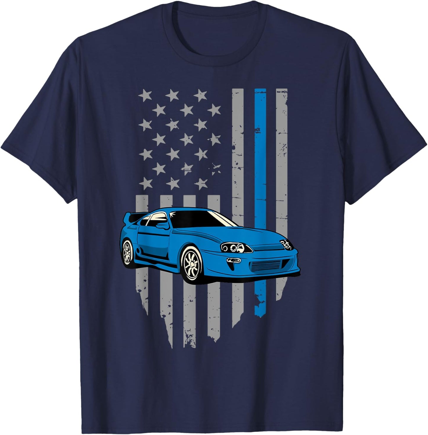 USA Flag Bleu Mk4 JDM Tokyo Supra Drift Car Street Racing Girls Kids Men T-Shirt - T-Shirt | Navy