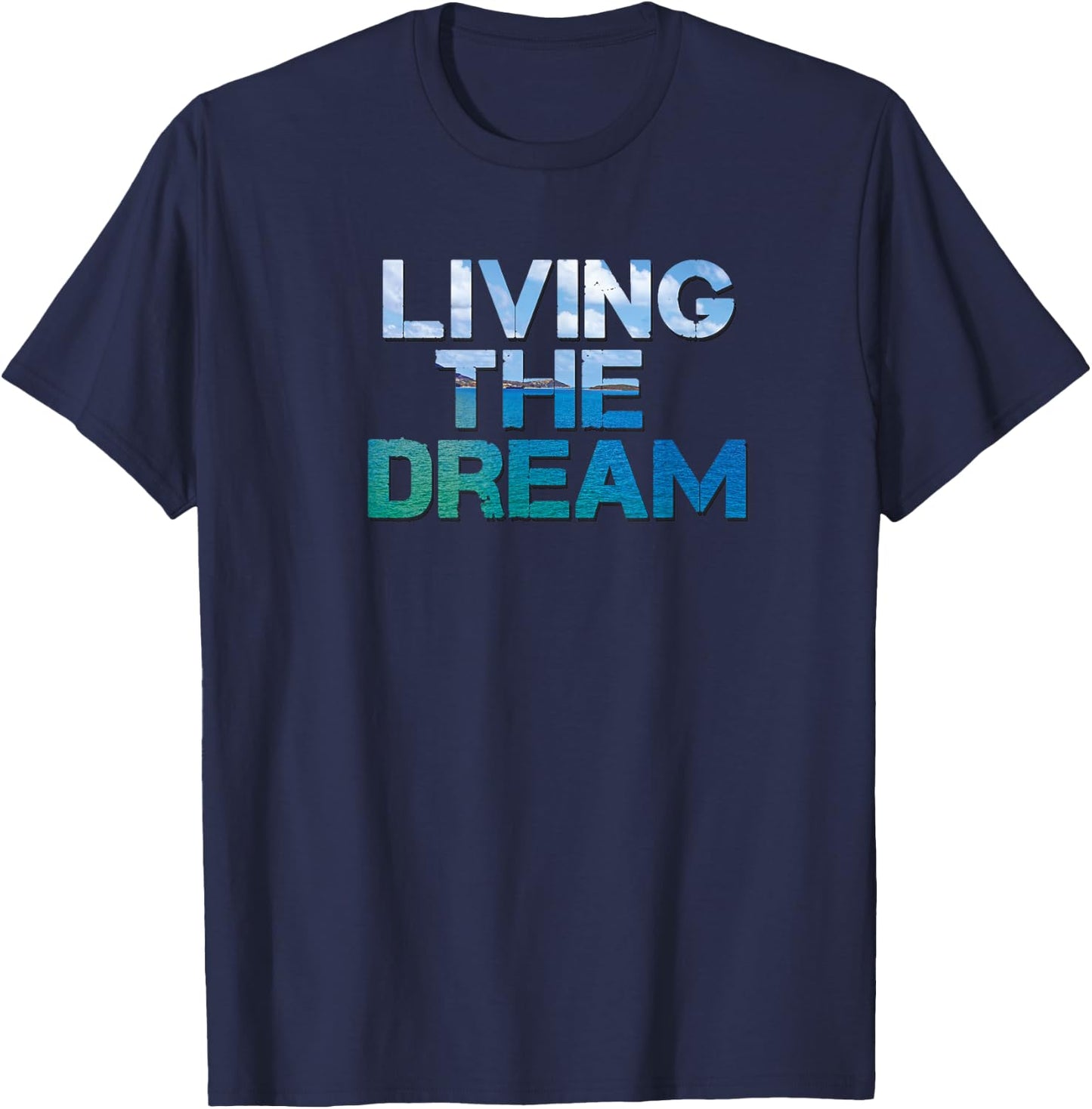 NEWLIFE Living The Dream Letter Print Beach Design T-Shirt - T-Shirt | Navy