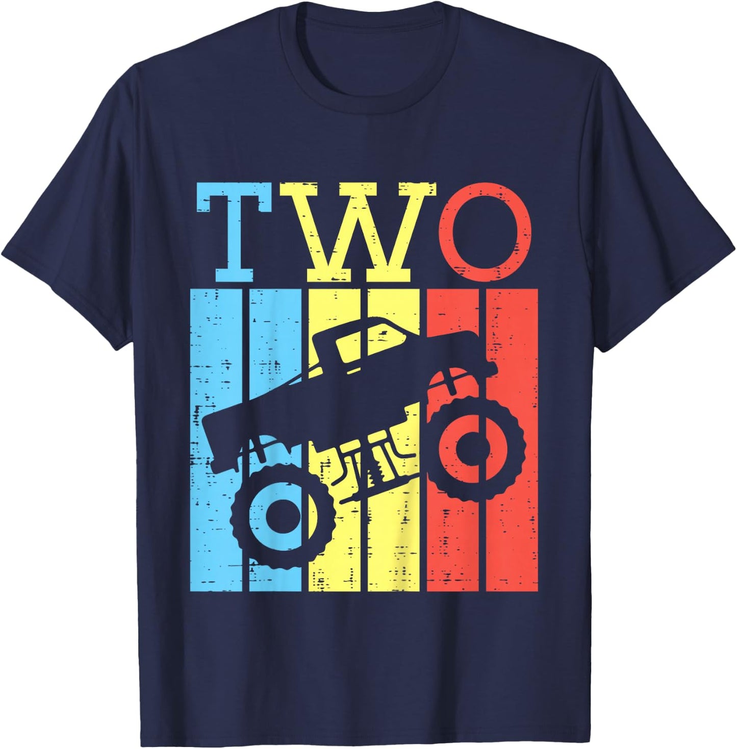 Kids 2nd Birthday Monster Truck Two 2 Year Old Bday Boys Kids T-Shirt - T-Shirt | Navy