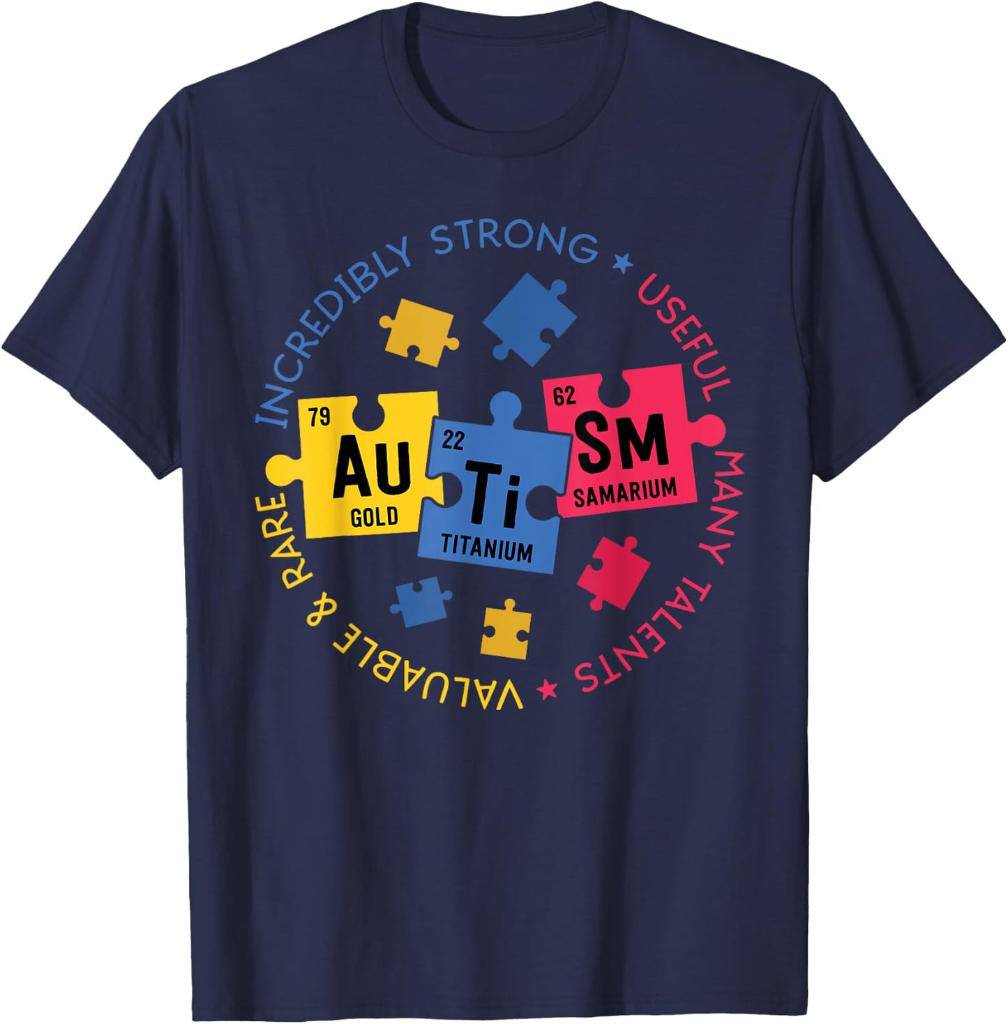 Autism Awareness Shirt Periodic Puzzle Science Teacher Gift Men Women Kids T-Shirt - T-Shirt | Navy