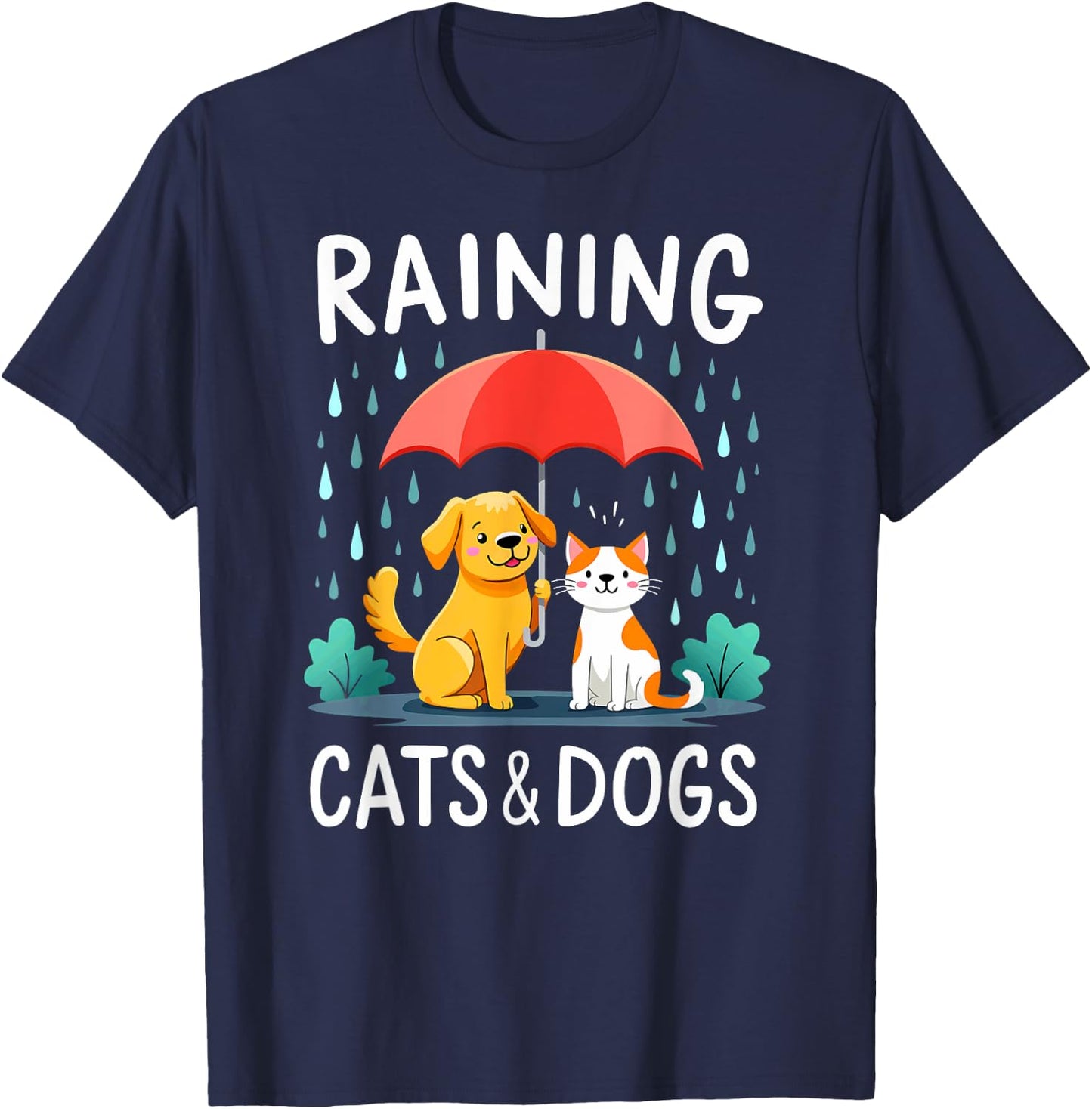 English Teacher Idiom Raining Cats And Dogs T-Shirt - T-Shirt | Navy