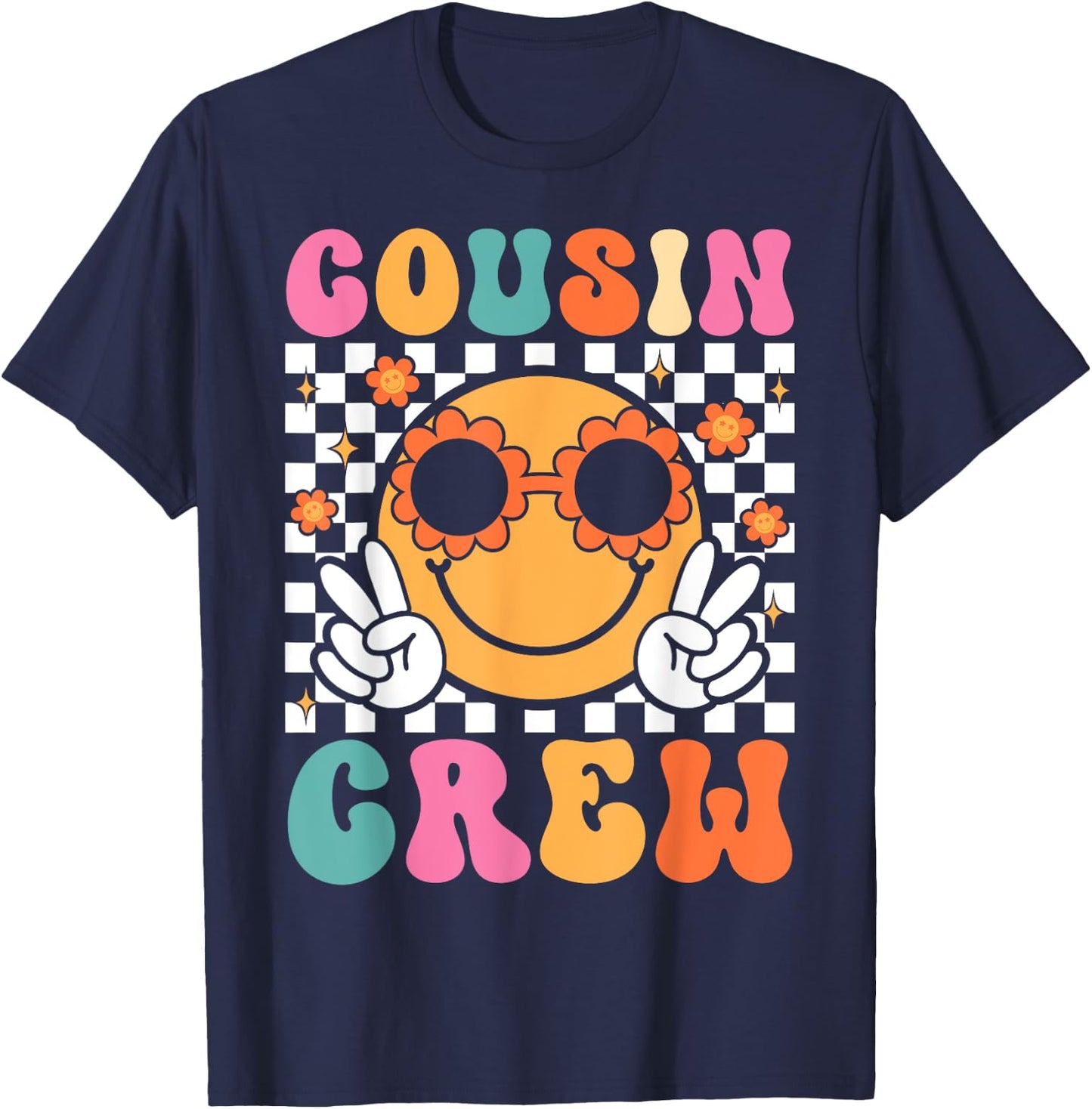 Cousin Crew Summer Vacation Family Trip Groovy Women Kids T-Shirt - T-Shirt | Navy