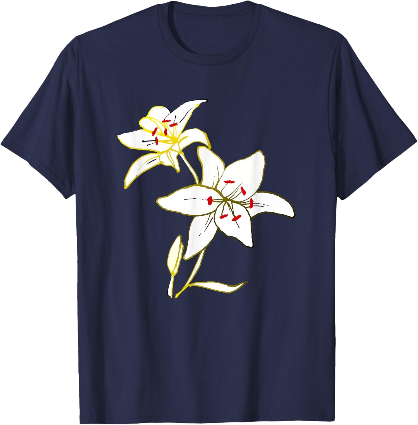 White lily flower petals blooming artistic flower lover T-Shirt - T-Shirt | Navy