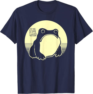 Retro Aesthetic Grumpy Frog Cute Ukiyo Japanese Art Print T-Shirt - T-Shirt | Navy