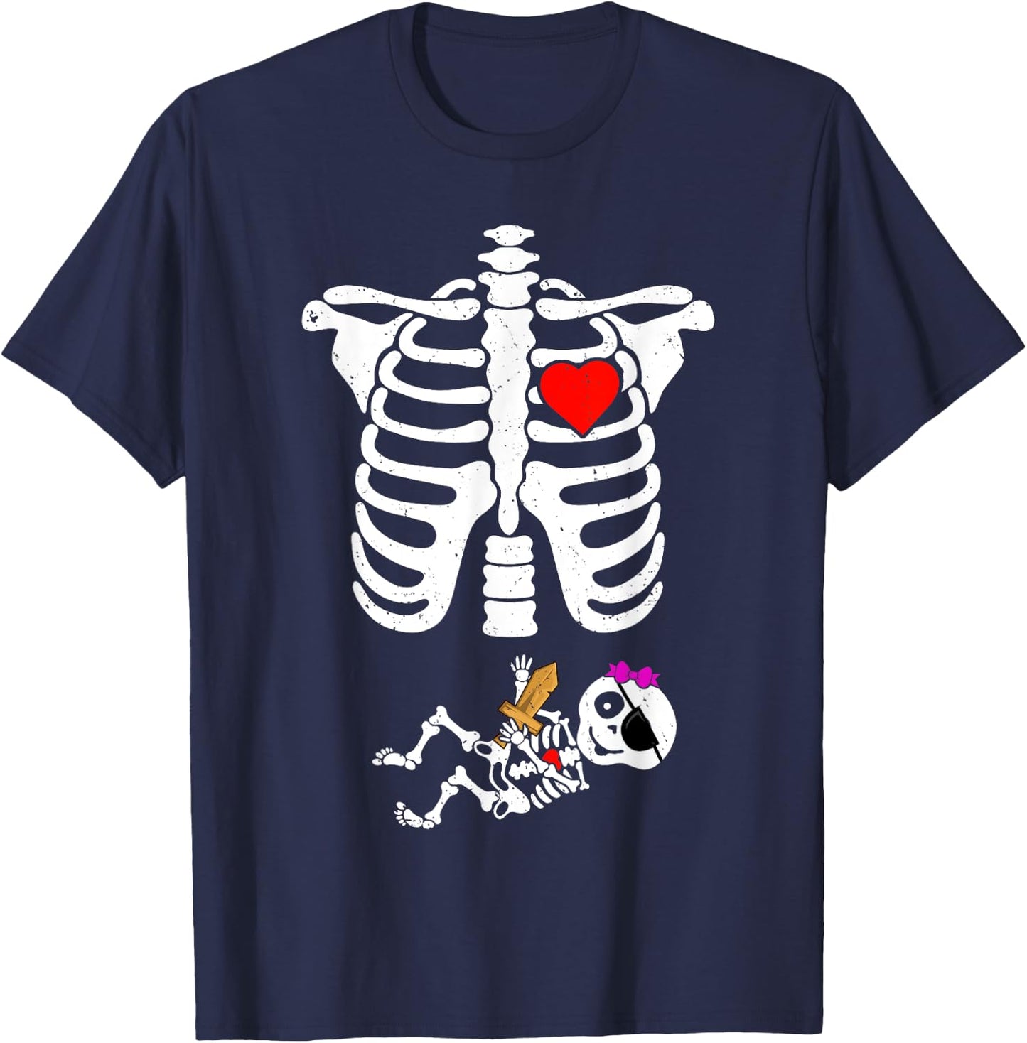 Pirate Baby Skeleton X-Ray Funny Halloween Pregnancy Girls T-Shirt - T-Shirt | Navy
