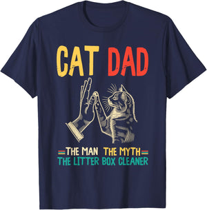 Cat Dad The Man The Myth The Box Cleaner Father's Day Retro T-Shirt - T-Shirt | Navy