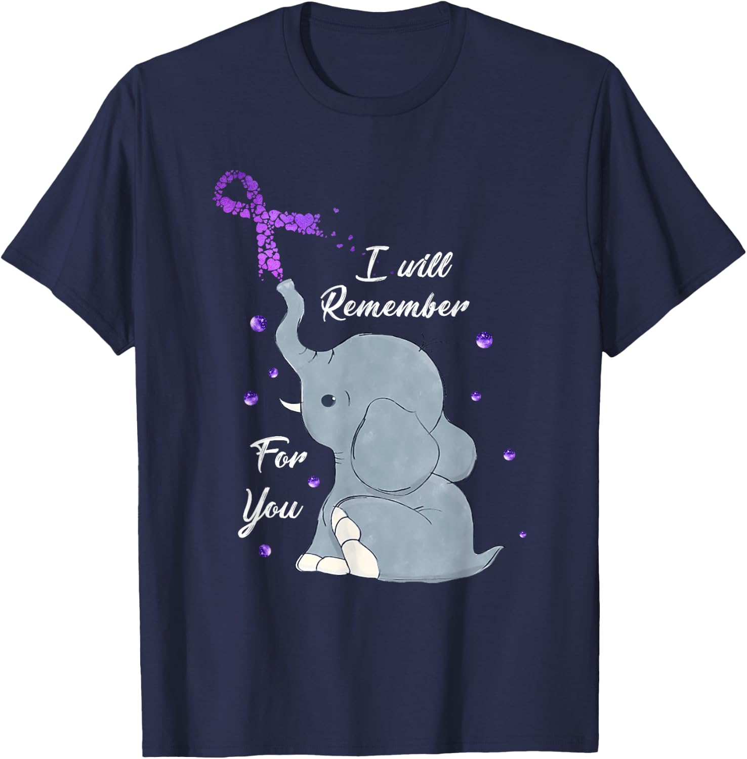 Elephant I Will Remember For You Alzheimer's Awareness T-Shirt - T-Shirt | Navy