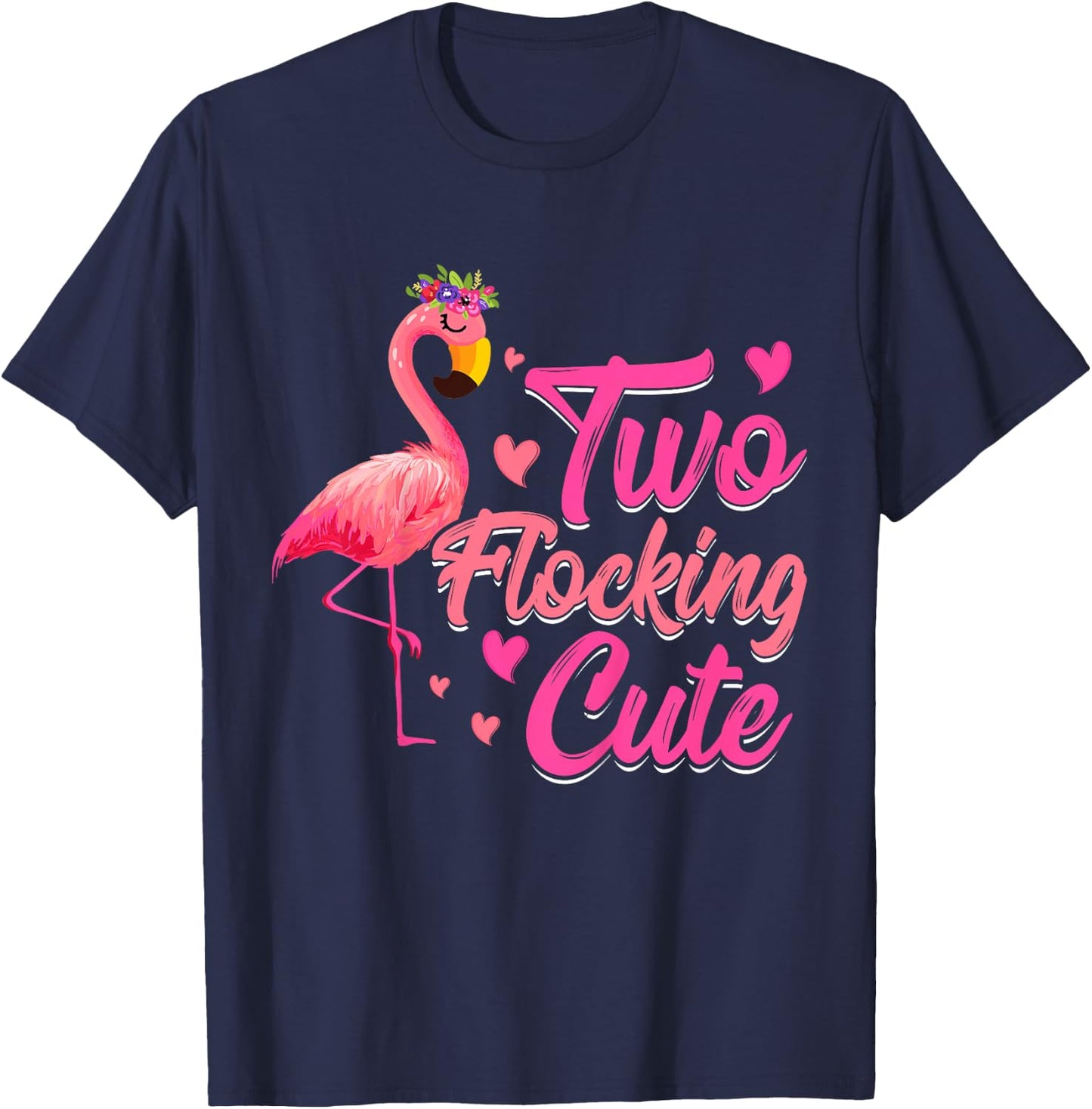 Kids Two Flocking Cute Flamingo 2 Years Old 2nd Birthday Kids T-Shirt - T-Shirt | Navy