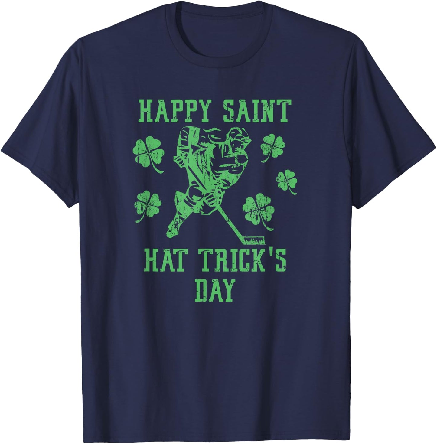Happy Saint Hat Tricks Day Funny St Patrick's Day Ice Hockey T-Shirt - T-Shirt | Navy