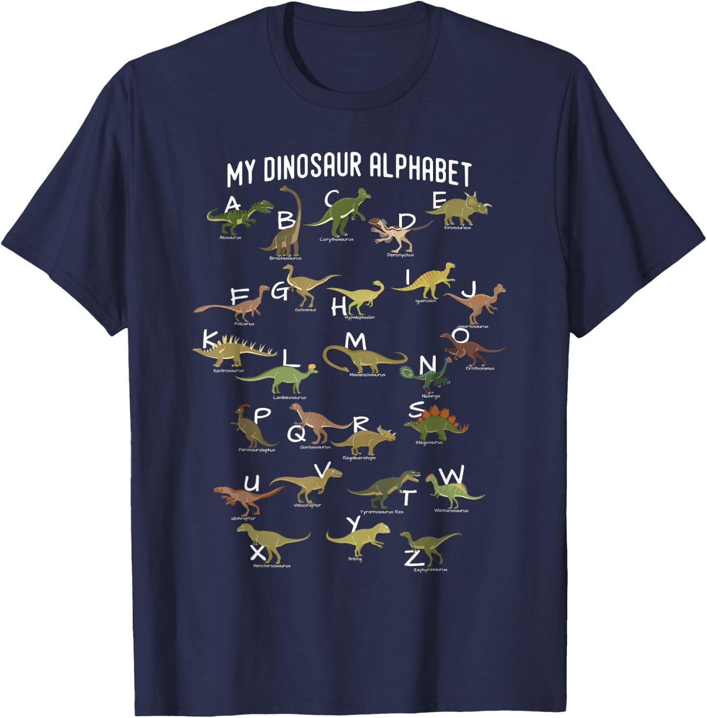 My Dinosaurs Alphabet ABC Dino Identification Educational T-Shirt - T-Shirt | Navy